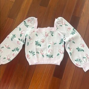 Floral Puff Sleeve Square Neck cropped Sweater, M